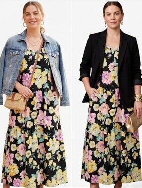WHO WHAT WEAR Size Medium Relaxed Chic Cotton Slip Floral Tiered Maxi Dress